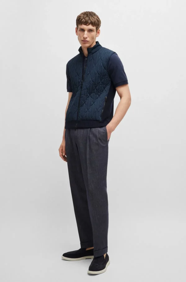 HUGO BOSS Casacos>Colete De Ajuste Regular Em Algodão De Lã Com Acolchoado Exclusivo