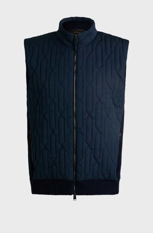 HUGO BOSS Casacos>Colete De Ajuste Regular Em Algodão De Lã Com Acolchoado Exclusivo