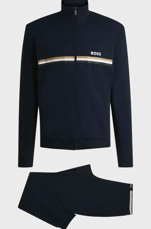 HUGO BOSS Pijamas E Loungewear>Conjunto De Roupa Descontraída Em Algodão Elástico Com Riscas E Logótipos Exclusivos