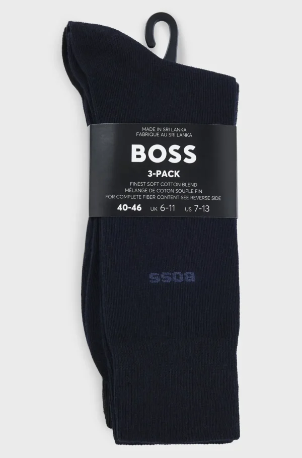 HUGO BOSS Meias>Conjunto De Três Pares De Meias Regulares Em Tecido Elástico