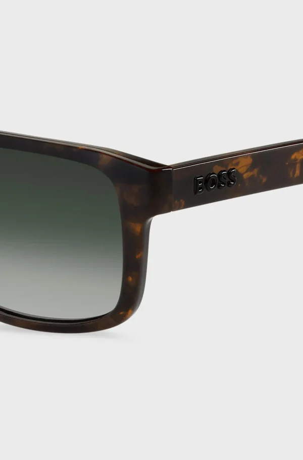 HUGO BOSS Óculos>Óculos Escuros De Ponte Dupla Em Acetato Com Padrão E Logótipo 3D