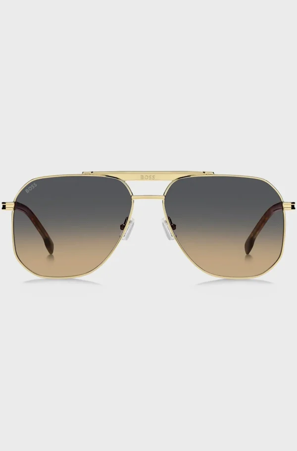 HUGO BOSS Óculos>Óculos Escuros Dourados Com Monogramas Double B