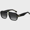 HUGO BOSS Óculos>Óculos Escuros Em Acetato Preto Com Detalhes Em Tom Dourado
