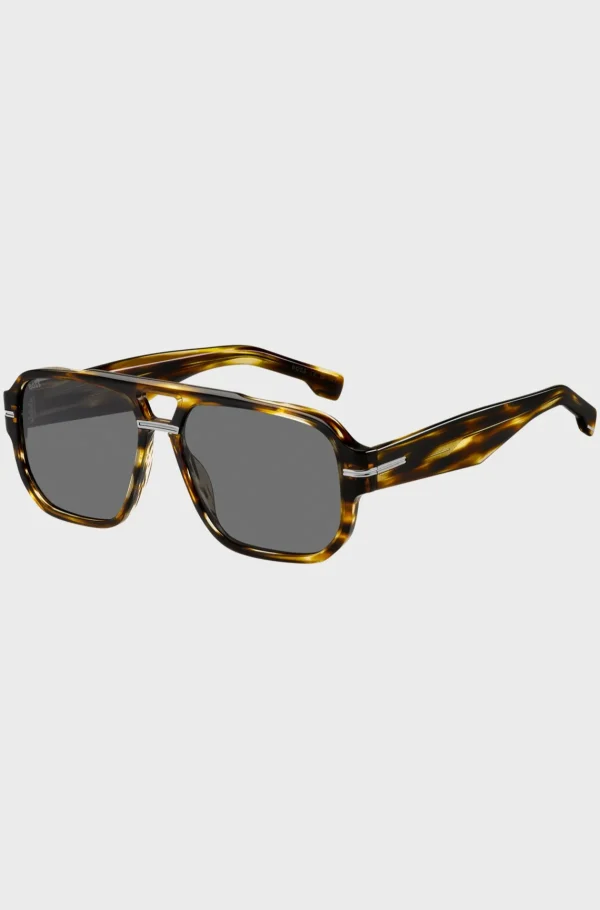HUGO BOSS Óculos>Óculos Escuros Em Acetato Com Padrão Com Detalhes Em Tom Prateado