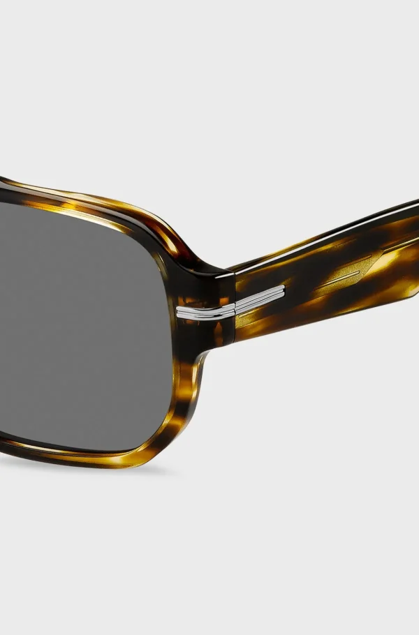 HUGO BOSS Óculos>Óculos Escuros Em Acetato Com Padrão Com Detalhes Em Tom Prateado