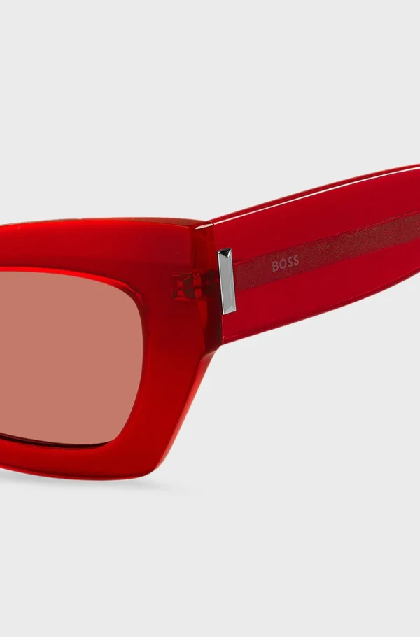 MULHER HUGO BOSS Óculos>Óculos Escuros Em Acetato Vermelho Com Material De Assinatura