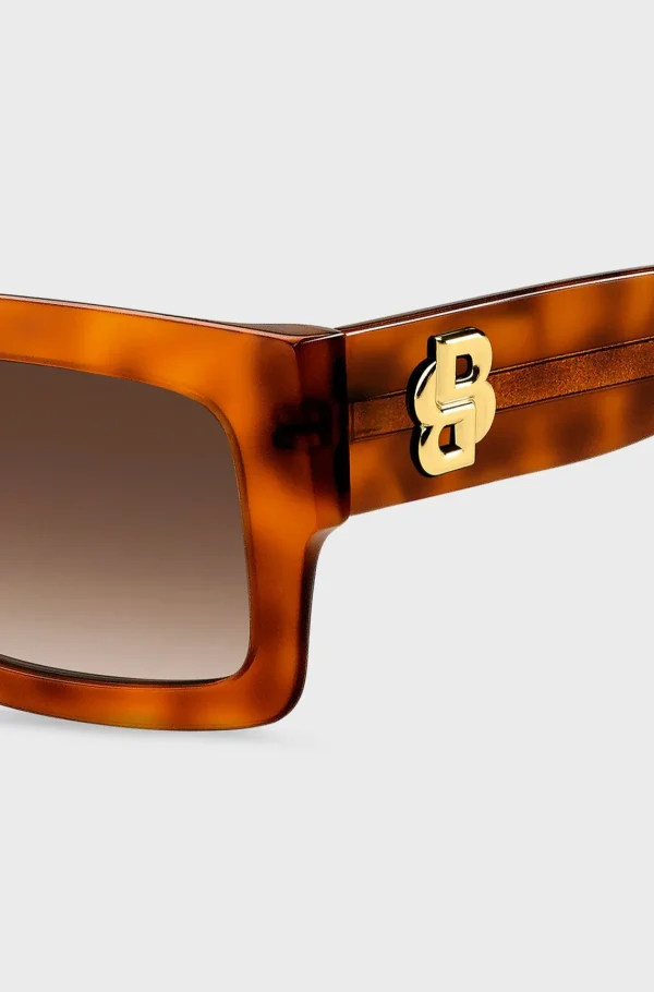 MULHER HUGO BOSS Óculos>Óculos Escuros Em Acetato De Havana Com Monograma Double B