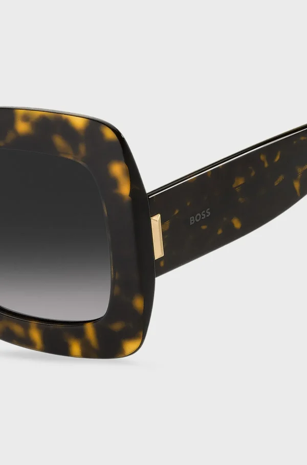 MULHER HUGO BOSS Óculos>Óculos Escuros Em Acetato De Havana Com Material De Assinatura