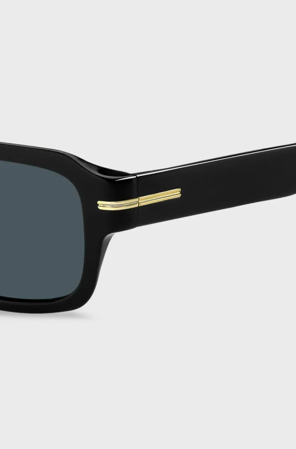 HUGO BOSS Óculos>Óculos Escuros Em Acetato Preto Com Material Em Tom Dourado