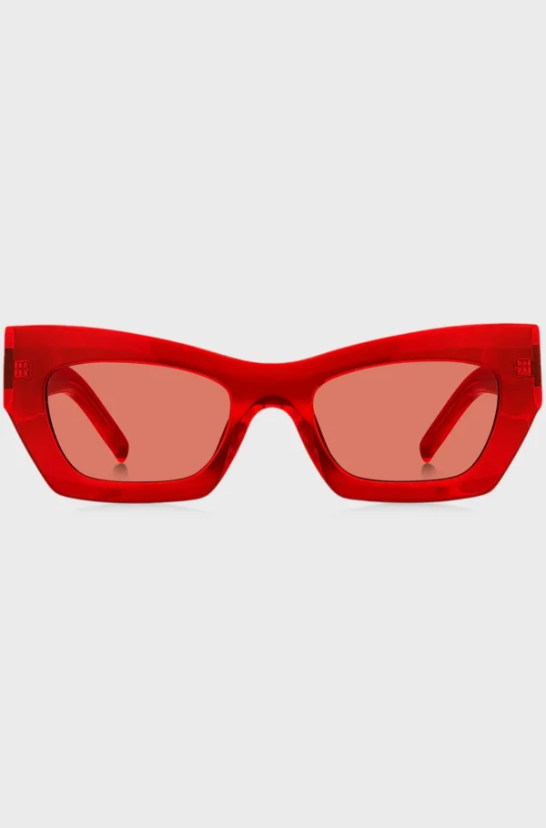 MULHER HUGO BOSS Óculos>Óculos Escuros Em Acetato Vermelho Com Material De Assinatura
