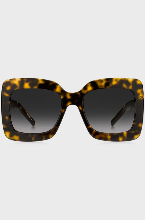 MULHER HUGO BOSS Óculos>Óculos Escuros Em Acetato De Havana Com Material De Assinatura