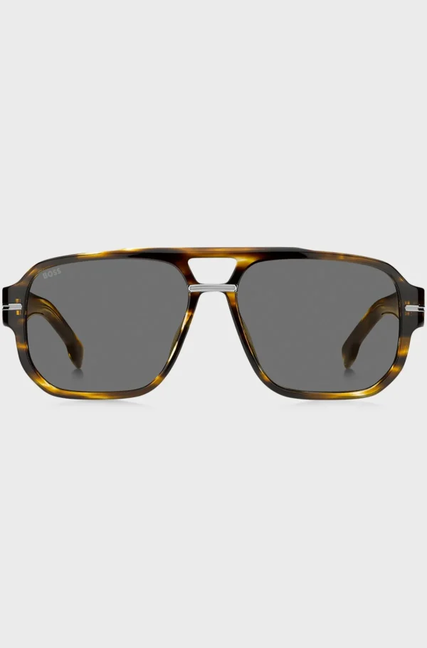 HUGO BOSS Óculos>Óculos Escuros Em Acetato Com Padrão Com Detalhes Em Tom Prateado