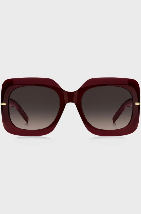 MULHER HUGO BOSS Óculos>Óculos Escuros Em Acetato Bordô Com Dobradiças Em Tom Dourado