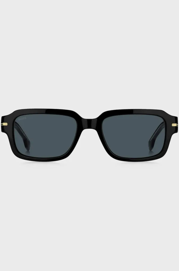 HUGO BOSS Óculos>Óculos Escuros Em Acetato Preto Com Material Em Tom Dourado