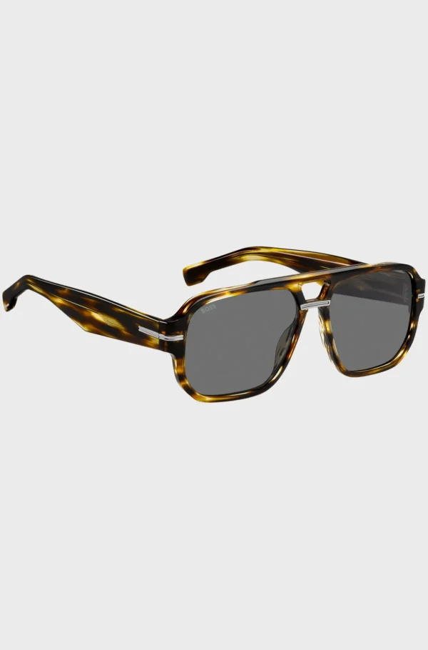 HUGO BOSS Óculos>Óculos Escuros Em Acetato Com Padrão Com Detalhes Em Tom Prateado