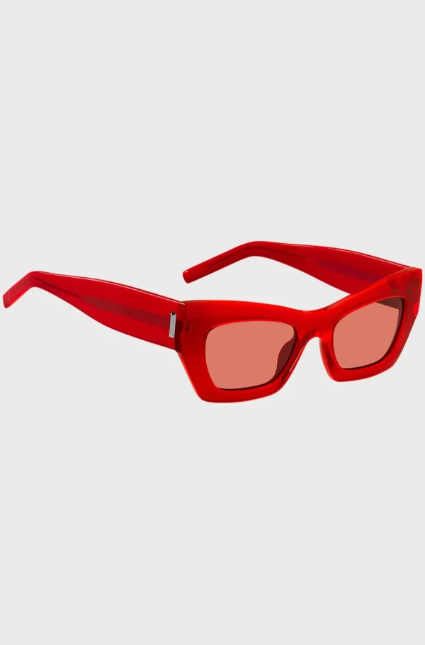 MULHER HUGO BOSS Óculos>Óculos Escuros Em Acetato Vermelho Com Material De Assinatura