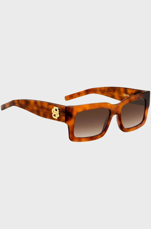 MULHER HUGO BOSS Óculos>Óculos Escuros Em Acetato De Havana Com Monograma Double B