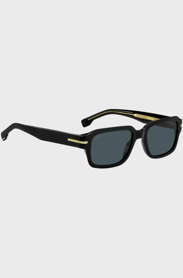 HUGO BOSS Óculos>Óculos Escuros Em Acetato Preto Com Material Em Tom Dourado