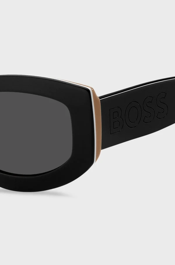 MULHER HUGO BOSS Óculos>Óculos Escuros Em Bioacetato Com A Risca Característica E Logótipo Grande Nas Hastes