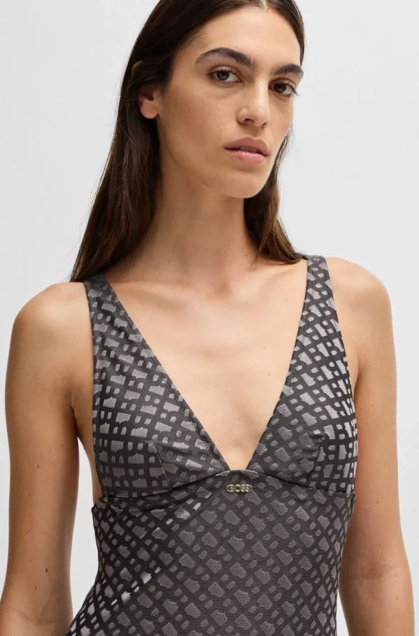 MULHER HUGO BOSS Fatos De Banho>Fato De Banho De Jacquard Com Monograma Com Logótipo De Metal