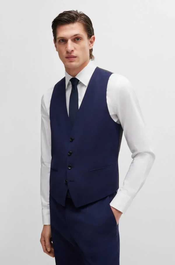 HUGO BOSS Fatos>Fato De Três Peças De Ajuste Slim Em Tecido Elástico Axadrezado