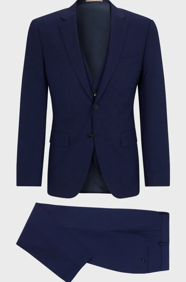 HUGO BOSS Fatos>Fato De Três Peças De Ajuste Slim Em Tecido Elástico Axadrezado
