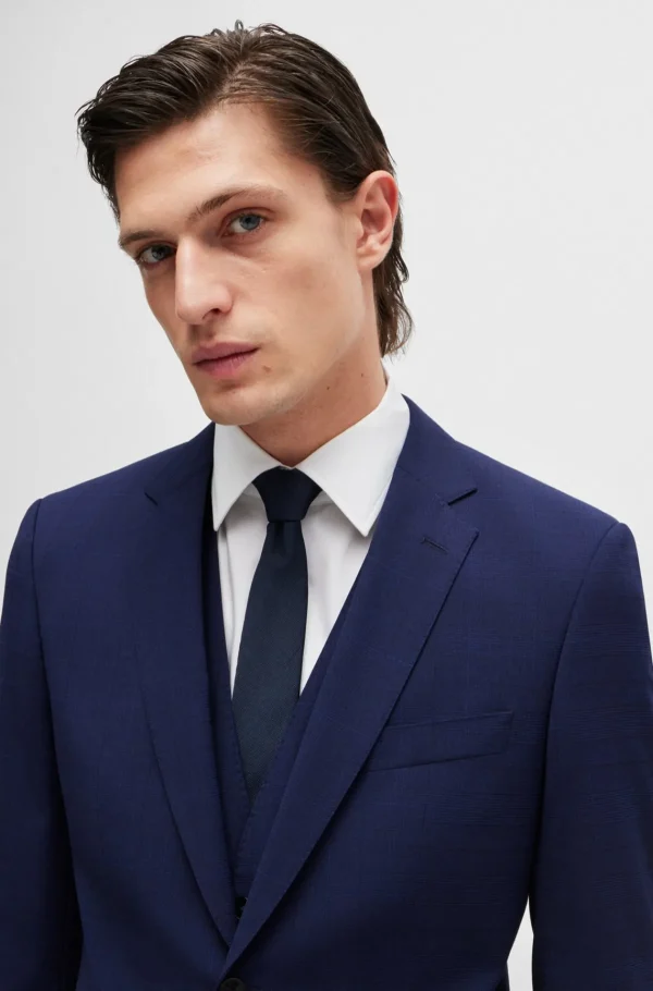 HUGO BOSS Fatos>Fato De Três Peças De Ajuste Slim Em Tecido Elástico Axadrezado