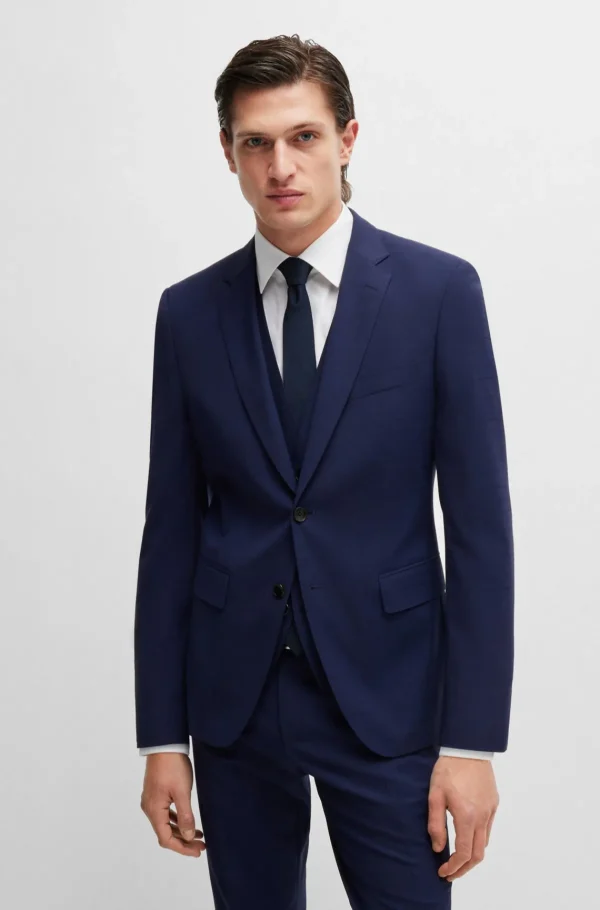 HUGO BOSS Fatos>Fato De Três Peças De Ajuste Slim Em Tecido Elástico Axadrezado