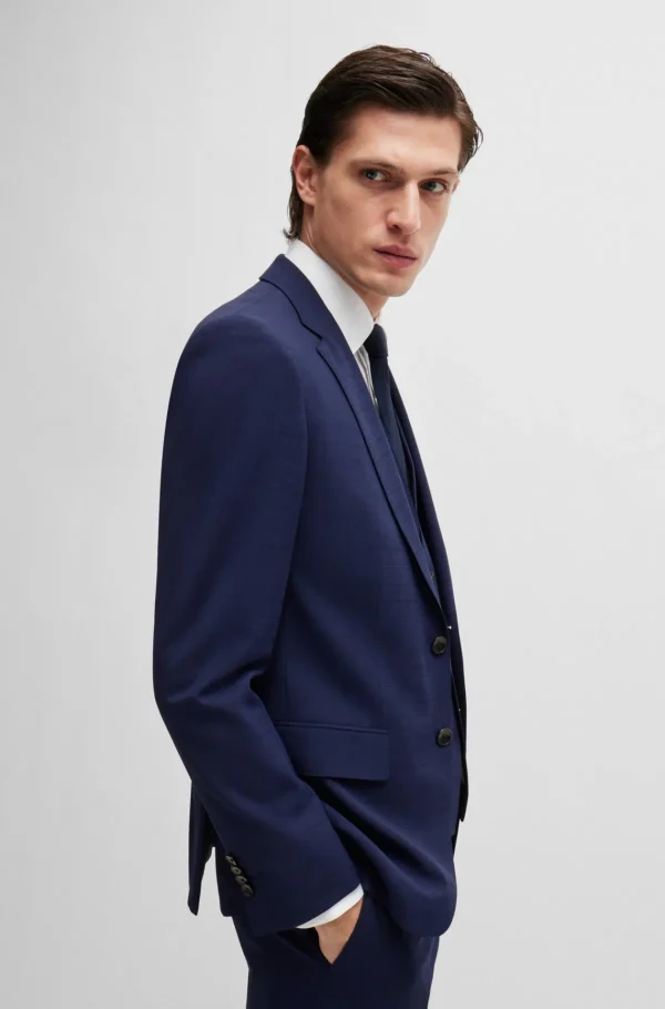 HUGO BOSS Fatos>Fato De Três Peças De Ajuste Slim Em Tecido Elástico Axadrezado