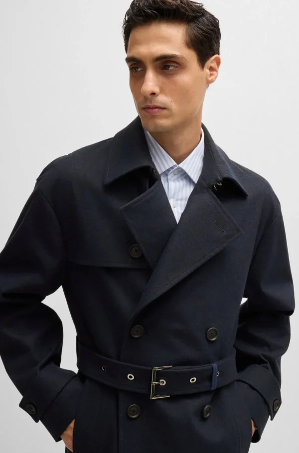 HUGO BOSS Sobretudos E Parkas>Gabardine Repelente à água Em Flanela Elástica