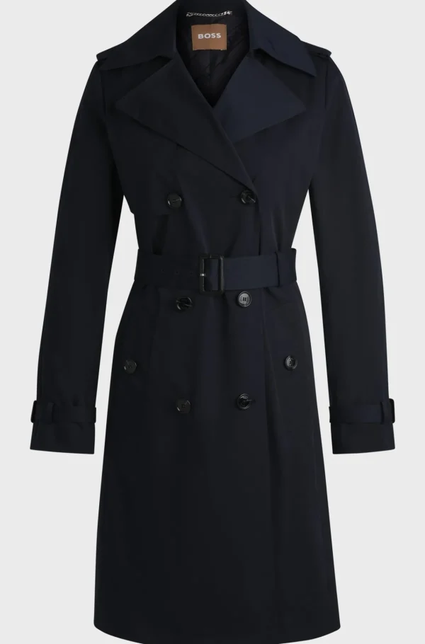 MULHER HUGO BOSS Sobretudos E Parkas>Gabardine Trespassada Com Cinto De Fivela
