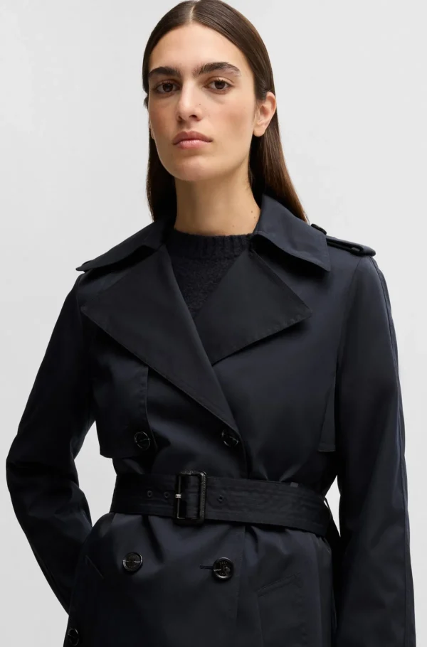 MULHER HUGO BOSS Sobretudos E Parkas>Gabardine Trespassada Com Cinto De Fivela