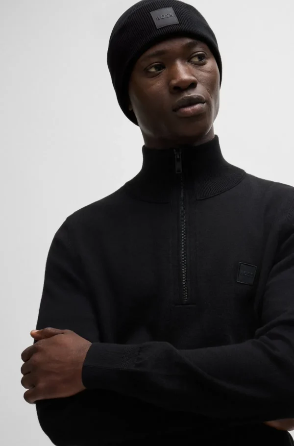 HUGO BOSS Bonés E Gorros>Gorro Em Algodão Tecido Com Etiqueta De Logótipo