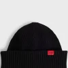 HUGO BOSS Bonés E Gorros>Gorro Em Mistura De Lã Canelado Com Etiqueta Com Logótipo