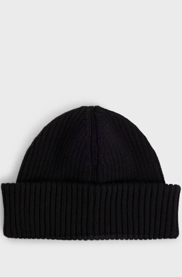 HUGO BOSS Bonés E Gorros>Gorro Em Mistura De Lã Canelado Com Etiqueta Com Logótipo