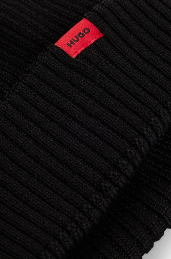 HUGO BOSS Bonés E Gorros>Gorro Em Mistura De Lã Canelado Com Etiqueta Com Logótipo