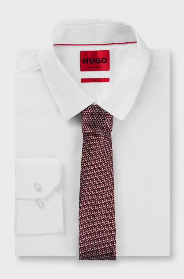 HUGO BOSS Gravatas E Lenços De Bolso>Gravata Em Mistura De Seda Com Padrão Moderno Integral