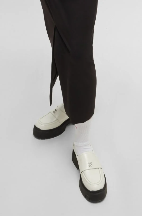 MULHER HUGO BOSS Saltos Rasos>Loafers Com Logótipo Sobreposto Em Pele E Sola Grossa