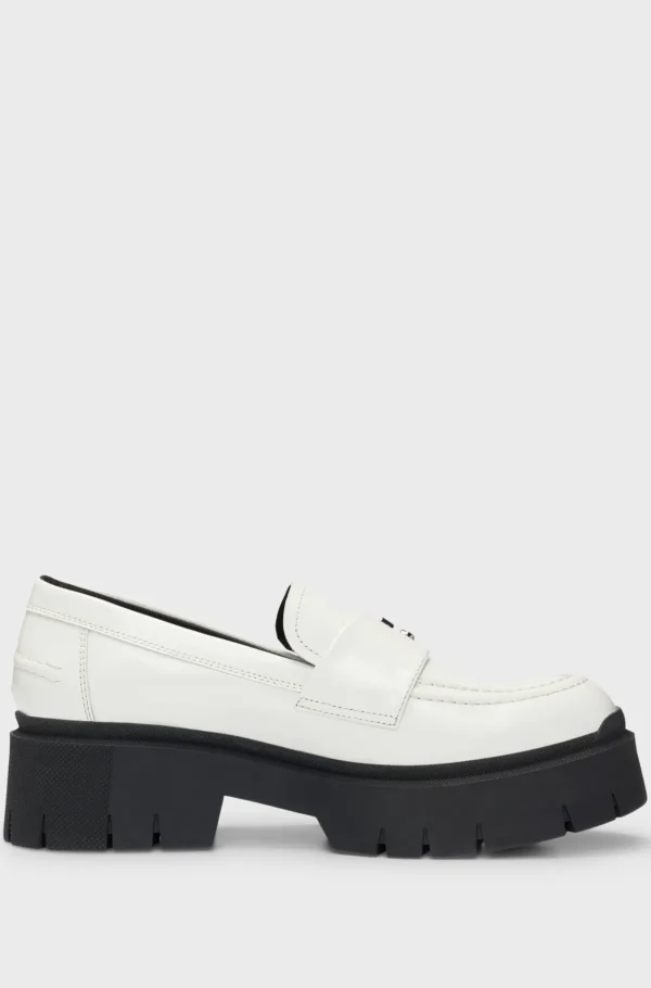 MULHER HUGO BOSS Saltos Rasos>Loafers Com Logótipo Sobreposto Em Pele E Sola Grossa