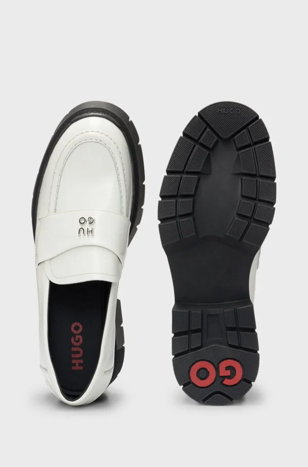 MULHER HUGO BOSS Saltos Rasos>Loafers Com Logótipo Sobreposto Em Pele E Sola Grossa