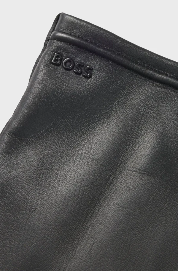 HUGO BOSS Luvas>Luvas De Pele Granulada Com Forro De Lã E Logótipo Metálico
