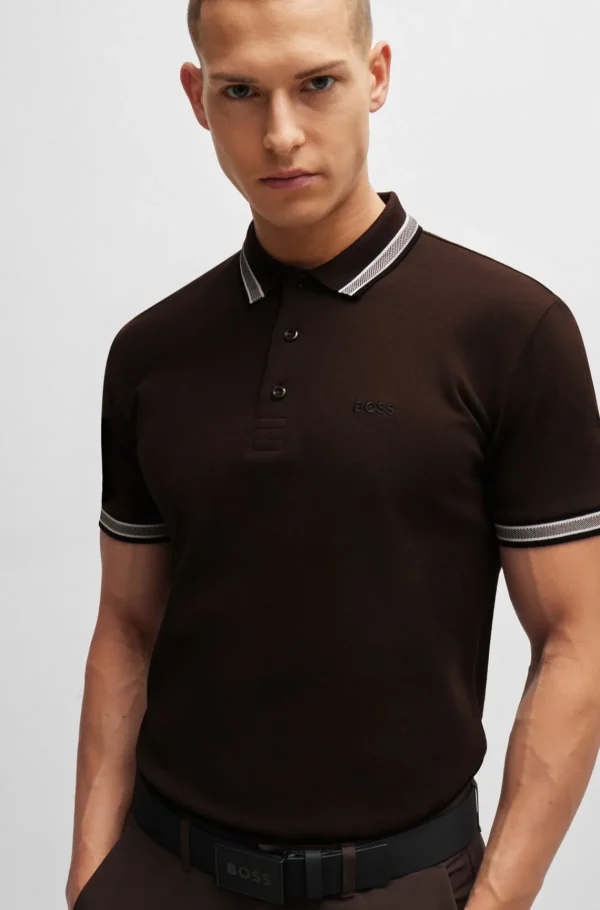 HUGO BOSS Polos>Paddy Polo Em Piqué De Algodão Com Logótipo Contrastante