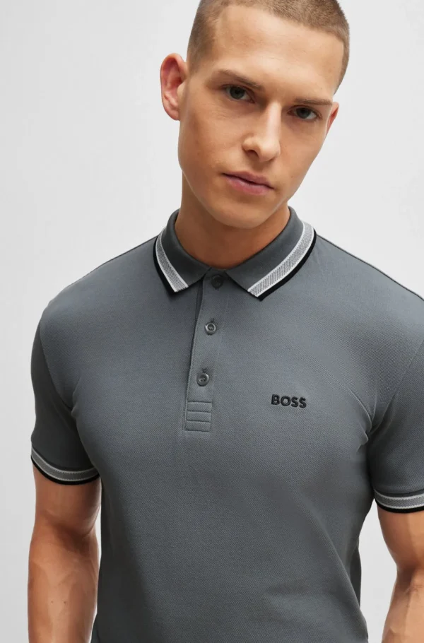 HUGO BOSS Golfe>Paddy Polo Em Piqué De Algodão Com Logótipo Contrastante