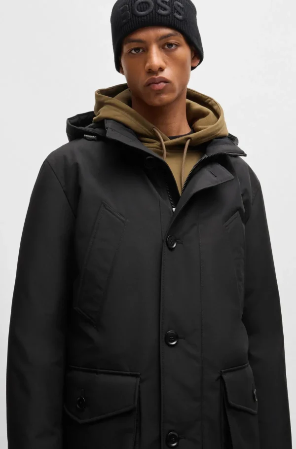 HUGO BOSS Calças E Calções>Parka De Ajuste Descontraído Em Tecido Otomano Repelente à água