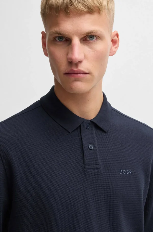 HUGO BOSS Camisolas E Cardigans>Polo Com Estrutura Waffle Em Mistura De Algodão Elástico