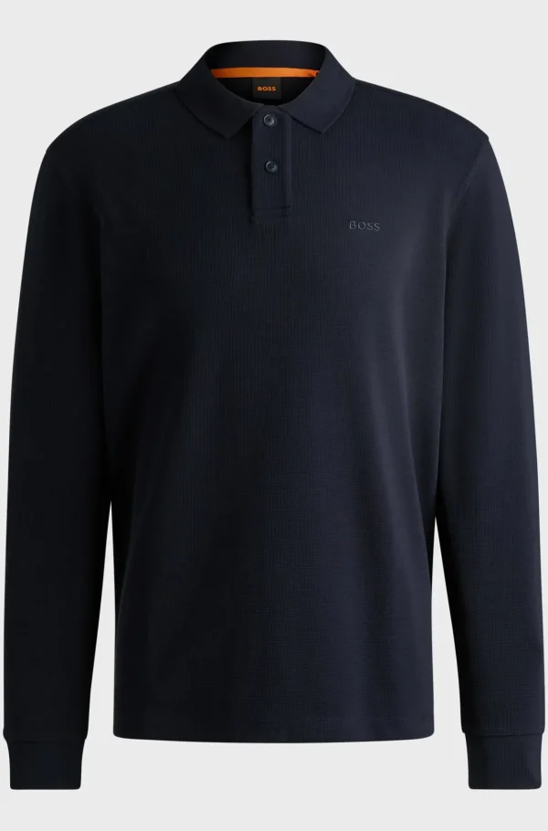 HUGO BOSS Camisolas E Cardigans>Polo Com Estrutura Waffle Em Mistura De Algodão Elástico