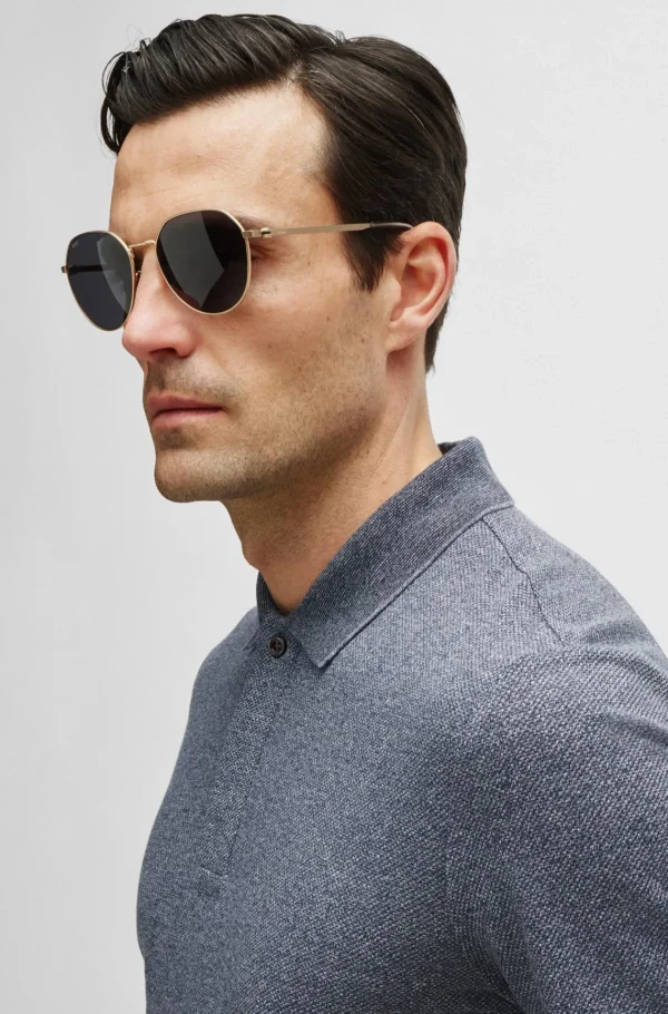 HUGO BOSS Polos>Polo De Ajuste Regularem Algodão Mouliné E Seda