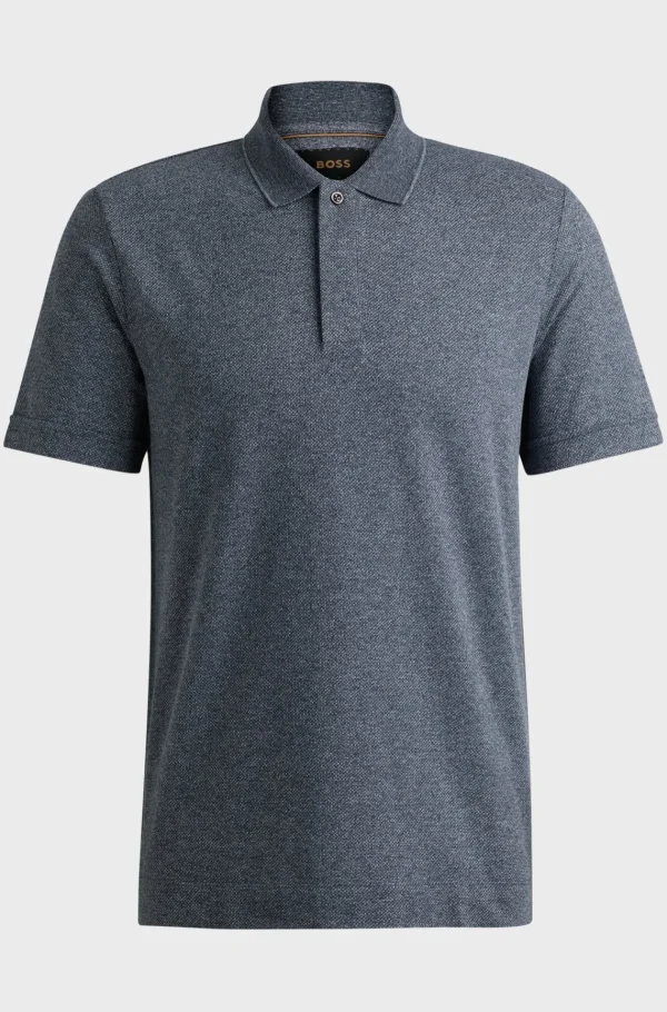HUGO BOSS Polos>Polo De Ajuste Regularem Algodão Mouliné E Seda