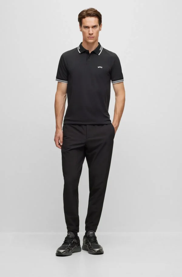HUGO BOSS Polos>Polo De Ajuste Slim De Algodão Elástico Com Logótipo Curvo