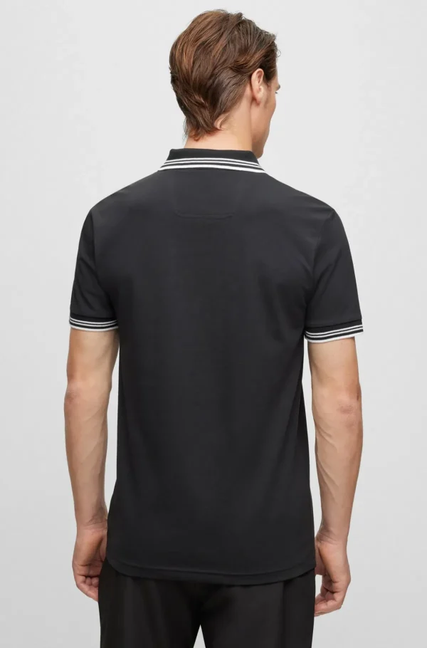 HUGO BOSS Polos>Polo De Ajuste Slim De Algodão Elástico Com Logótipo Curvo